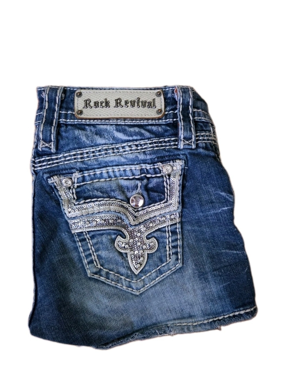 Rock Revival Kai Shorts Women's 27 Blue Embellished Denim Shorts Y2k
